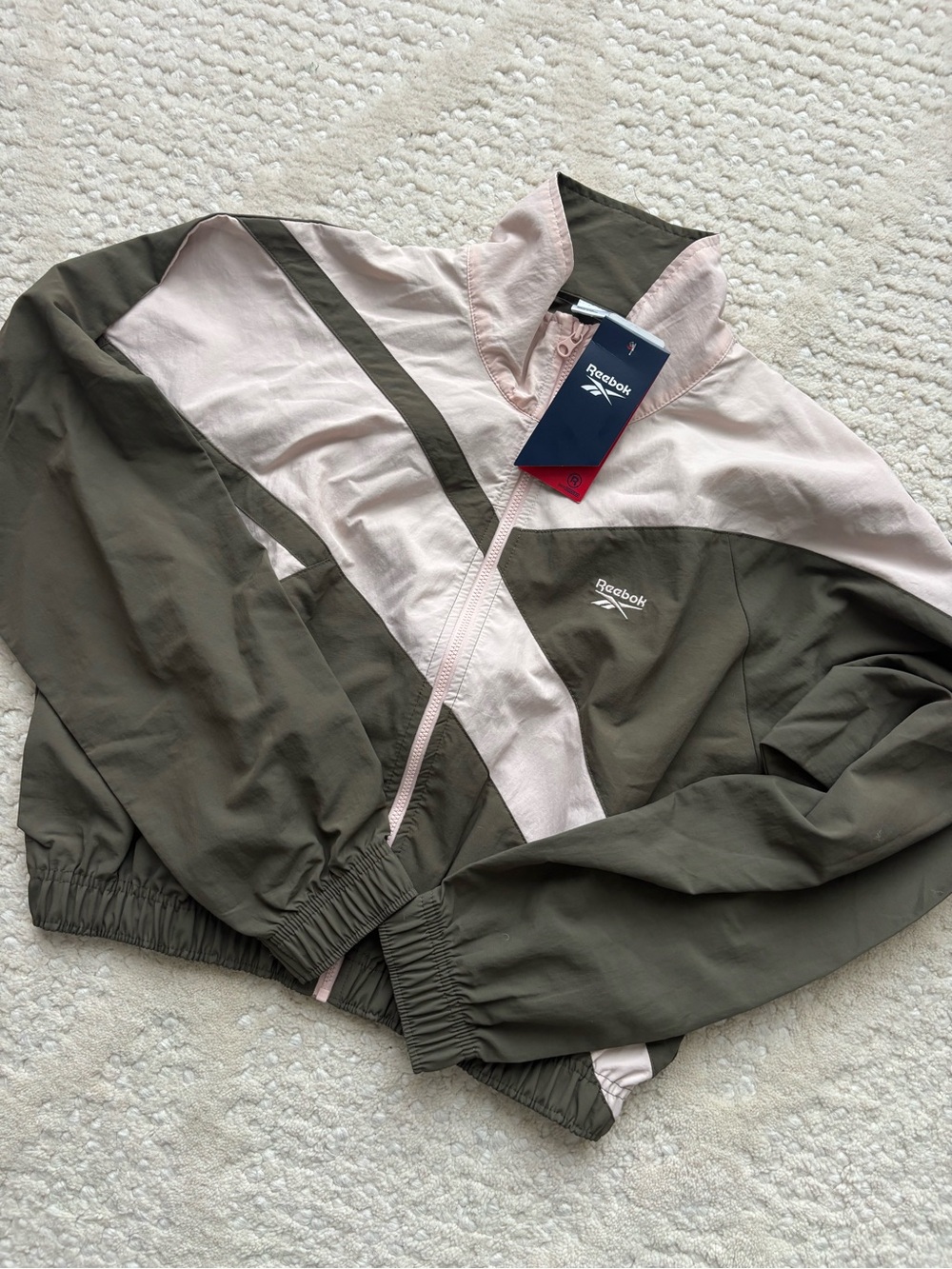 Reebok Olive and Light Pink Colorblock Windbreaker